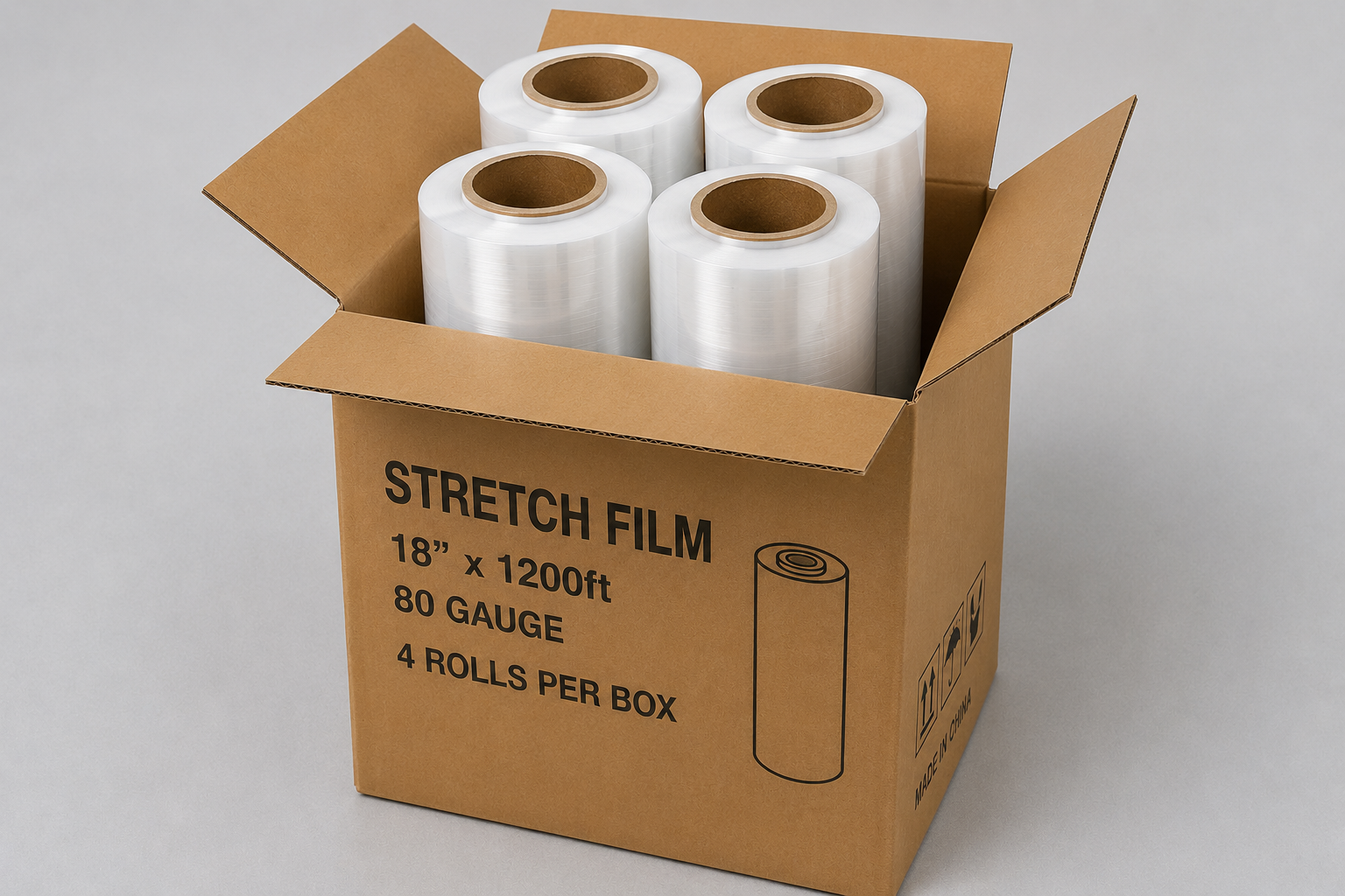 Stretch Film Clear 18" x 1200 ft – 80 Gauge (4 Rolls per Case)