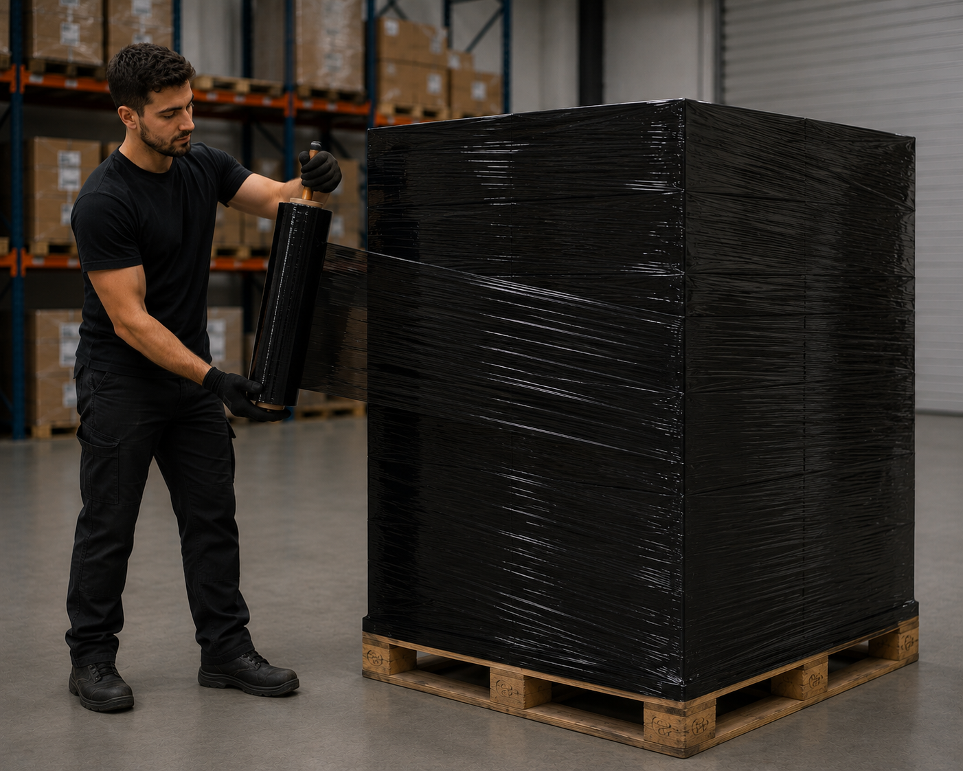 Stretch Film Black 18" x 1500 ft – 80 Gauge (4 Rolls per Case)