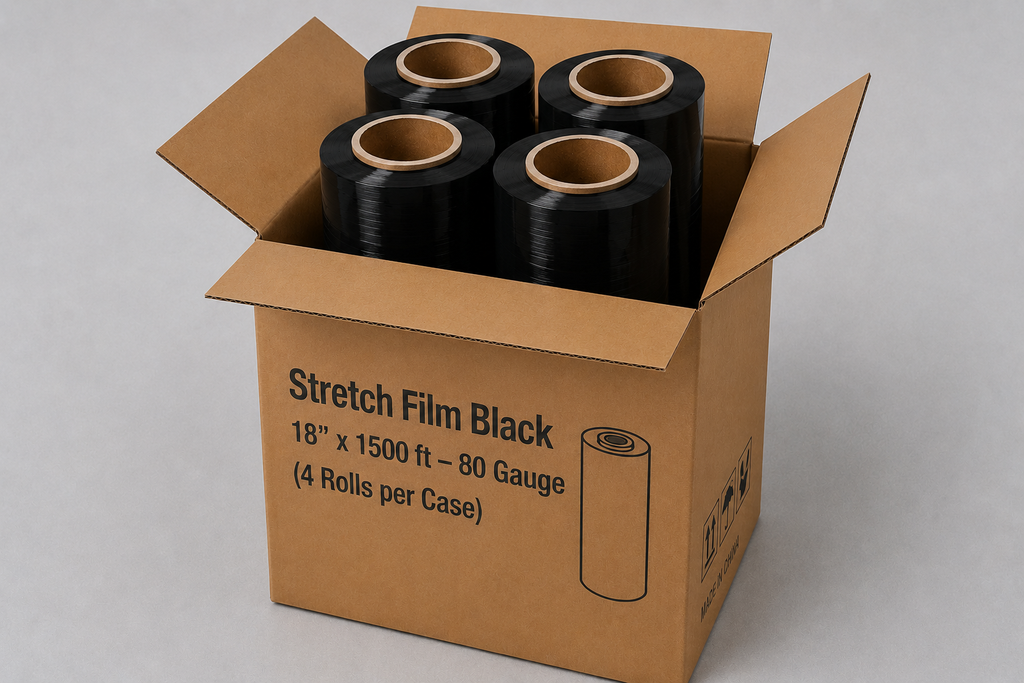 Stretch Film Black 18" x 1500 ft – 80 Gauge (4 Rolls per Case)