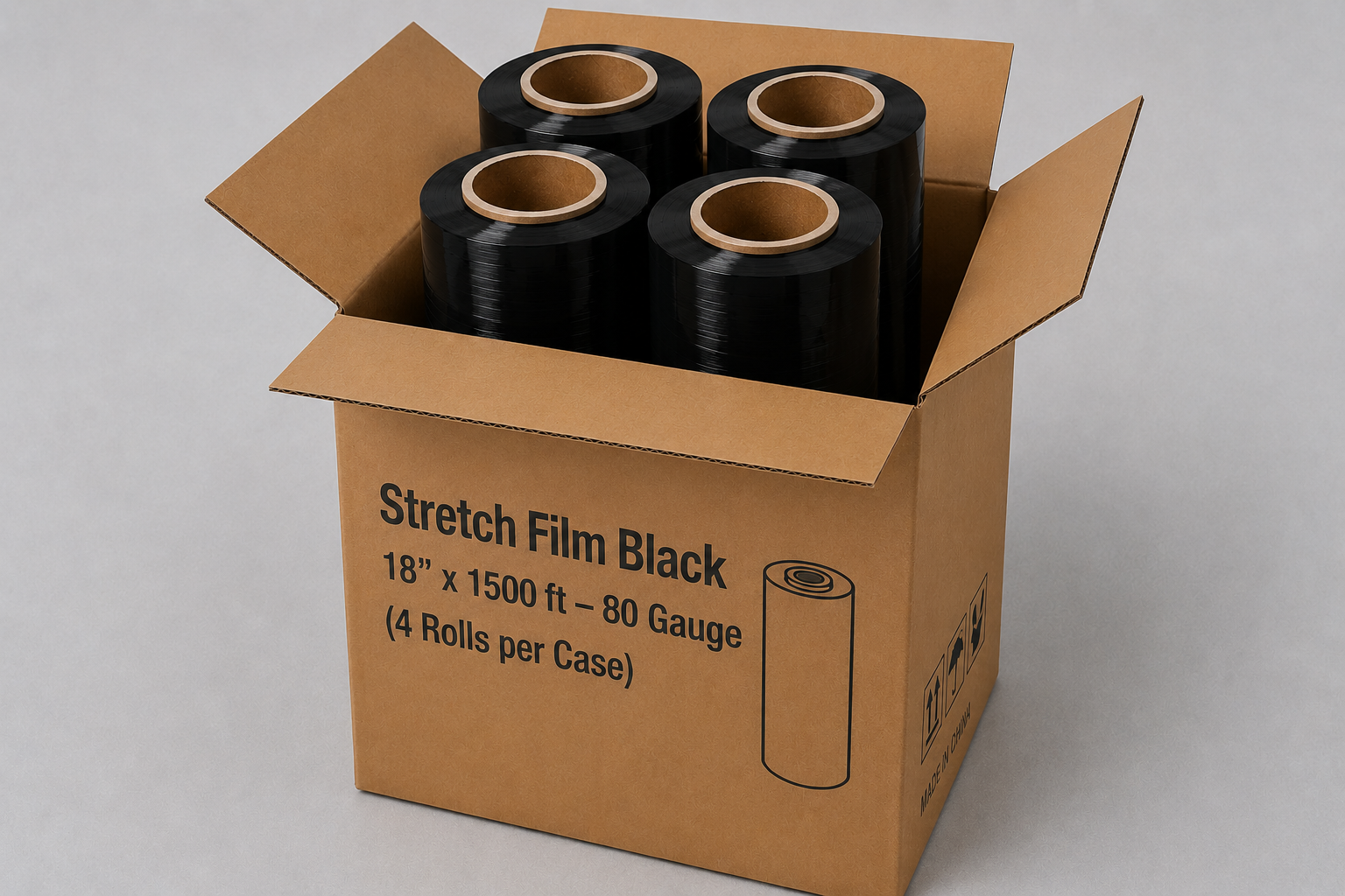 Stretch Film Black 18" x 1500 ft – 80 Gauge (4 Rolls per Case)