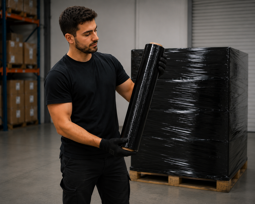 Stretch Film Black 18" x 1500 ft – 80 Gauge (4 Rolls per Case)